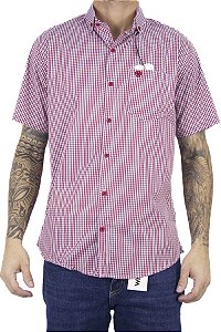 Camisa Masculina Ariat Xadrez Manga Curta - Vermelho com branco bordado vermelho