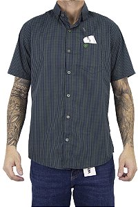 Camisa Masculina Ariat Xadrez Manga Curta - Verde Musgo com marinho bordado verde