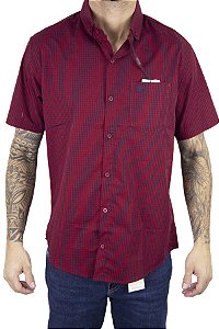 Camisa Masculina Ariat Xadrez Manga Curta - Vermelho com preto bordado azul