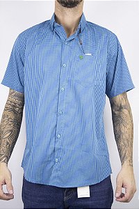 Camisa Masculina Ariat Xadrez Manga Curta - Azul Turquesa bordado verde