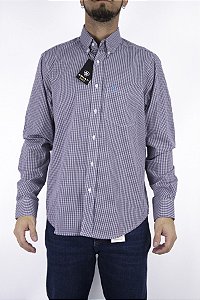 Camisa Masculina Ariat Manga Longa Xadrez Pequeno Marinho Bordado Azul