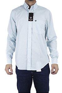 Camisa Masculina Ariat Manga Longa Xadrez Azul bebê Bordado Preto
