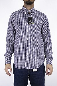 Camisa Masculina Ariat Manga Longa Xadrez Pequeno Marinho Bordado Verde Limão