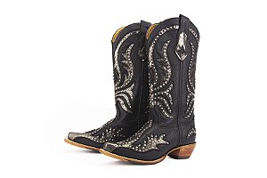 Bota Feminina Goyazes  Solado Couro - Cor Couro Pit Stop Preto/ Couro Pit Stop Preto 246802-CC