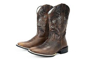 Bota Feminina Mr West Solado Flex/ Cano Médio/ Bico Quadrado/ Cor: 1474 Fóssil Sella/ Fóssil Sella