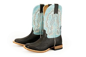 Bota Masculina Goyazes Bison Café/ Couro Destroyer Azul/ Solado Couro/ Bico Quadrado