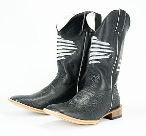Bota Masculina Mr West - B-58P BANDEIRA USA - 1463 Cabeça Preta - Cano Médio Preto