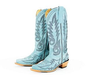 Bota Feminina Goyazes - Bico fino/ Cano médio/alto/ Solado couro/ Cor couro Destroyer azul 256803 cc