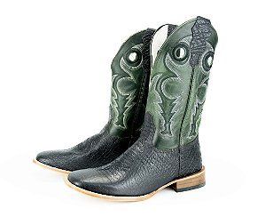 Bota Masculina Mr West - B58P 1457 PTO/CHU, Cor 1463 Cabeça Preta / Fossil Verde, Solado em Couro, Bico Quadrado, Cano Médio