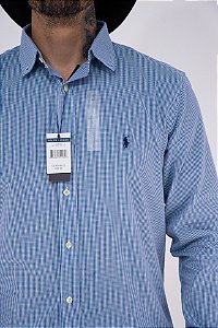 Camisa Masculina Pollo Ralph Lauren - Manga Longa Xadrez Azul