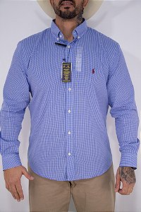 Camisa Masculina Pollo Ralph Lauren - Manga Longa Xadrez Azul