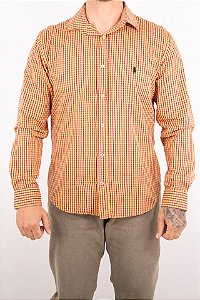 Camisa Masculina Pollo Ralph Lauren - Manga Longa Xadrez Laranja