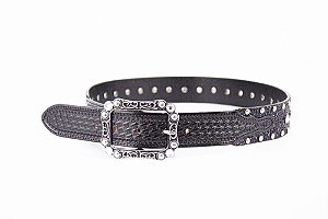 Cinto Feminino Preto Brilhante em couro