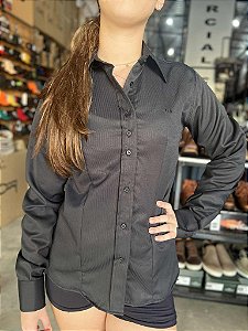 Camisa Feminina Preta Listrada FYD Manga Longa
