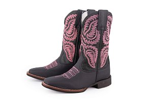 Bota Feminina Durango 0157 – Cano Médio, Bico Quadrado DGO Gel, Solado Gel, Preta e Rosa