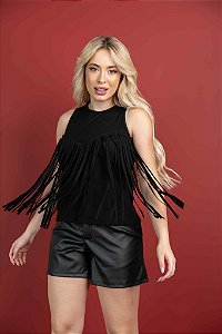 T-SHIRT Feminina Miss Country Regata preta franja