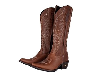 Bota Feminina Jácomo - Bico Fino - 90221/TBQC - Fóssil Buf Sella - Solado Couro