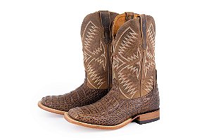 Bota Masculina Goyazes Couro Exótico de Jacaré/ Solado Couro/ Bico Quadrado/ Cano Médio/ Cor Jacaré Tabaco Dallas Tabaco 203054-JC