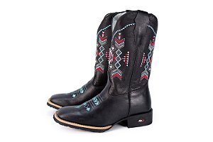 Bota Feminina Mr west B-77 898 Azul fóssil preto/solado Flex bico quadrado