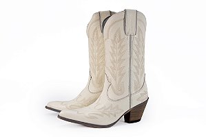 Bota Feminina Durango Cano Médio/ Bico Fino/ Solado Couro/ Off White/ Off White 7400