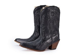 Bota Feminina Durango Indiana Black/ Cano Médio/ Bico Fino/ Solado Couro 707201C1W