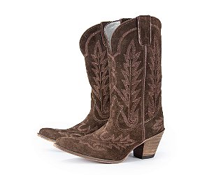 Bota Feminina Durango Cano Médio/ Bico Fino/ Solado Couro/ Cor Camurça Café 7400