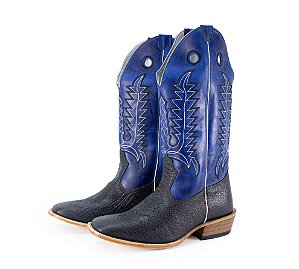 Bota Masculina Mr West Cabeça Preta/ Cano Alto/ Fóssil Azul/ Salto Carrapeta/ Solado Couro B-58P 1475