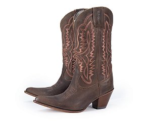 Bota Feminina Durango Cano Médio/ Bico Fino/ Solado Couro/ Cor Med Dog Med Dog 7500