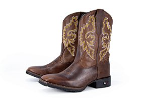 Bota Masculina Mr West B-36 852 BC/AM/ Cor 1474 Fóssil Tabaco/ Flat Tabaco/ Solado Flex/ Bico Quadrado/ Vira Cor Café