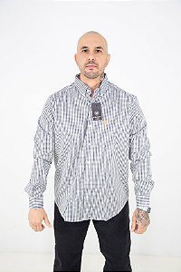 Camisa Masculina Ariat Manga Longa Preta Cinza Bordado Laranja