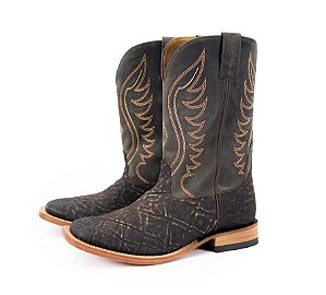 Bota Masculina Goyazes Exótica - Elefante 2 - Cano Médio/Bico quadrado/Solado Couro - Cor Elefante Café/ Dallas Marinho 203054-EC