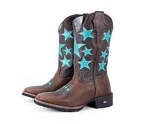 Bota feminina Mr West B-36 Estrela 1474 Fóssil Amêndoa /Cano médio Napa Café Solado flex quadrado vira Café