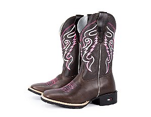 Bota Feminina Mr West B-85 WF01 PINK 1474 FOSSIL CAFÉ CANO MEDIO NAPA CAFÉ SOLADO FLEX QUADRADO