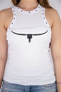 Regata Feminina Dallas Branco Silk Preto Moiadeiros CMRF127