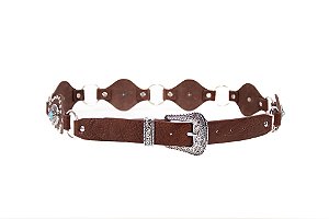 Cinto Feminino Marrom Escuro Pedra Turquesa