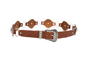 Cinto Feminino Marrom Claro Pedra Turquesa