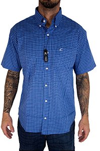 Camisa Masculina Classic - Manga Curta - Azul/Branco