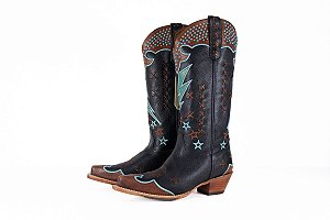 Bota Feminina Goyazes Bico Fino Solado em couro Cano médio Cor - Couro Bison preto USA/Couro Bison preto USA Cod Fornecedor - 266801-CC_03