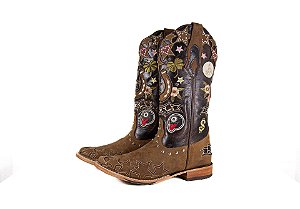 Bota feminina Goyazes Bico quadrado Cano médio Solado em couro Cor - Couro Dakar Moucha Mouse Couro Atlanta café Cod fornecedor - 263201-CC_06