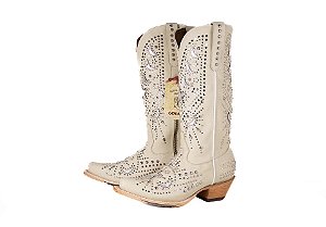 Bota feminina Goyazes Bico Fino Solado em couro injetado - Café Cano médio Cor - Austin Off White / Austin Off White Cod fornecedor - 269803-CC_02 Zíper lateral