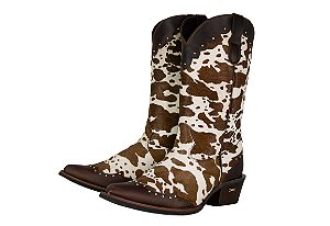 Bota feminina Jácomo Bico fino Cano médio Sola Borracha Ref: 90450/TBQC Cor: Fóssil Oil café / Pelo vaca marrom