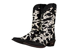 Bota feminina Jácomo Bico fino Cano médio Sola Borracha Ref: 90450/TBQC Cor: Fóssil Oil Preto / Pelo vaca Preto