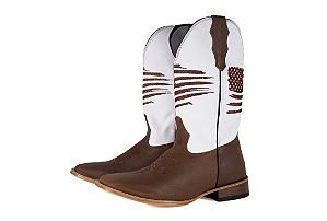 Bota Masculina Mr. West Crazy Tabaco USA café 1463 cano branco - Solado Couro