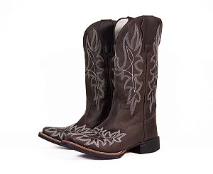Bota feminina CRAFT boots Cor tabaco Cano bordado branco
