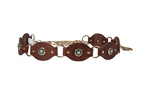 Cinto Feminino Couro e Metal Dourado