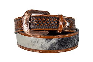 Cinto Masculino Master pelo de vaca com borda nas laterais Fivela Bronze