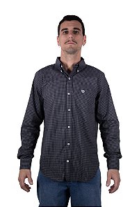 Camisa Masculina Ariat - Manga Longa - Cinza/Branco