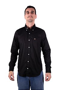Camisa Masculina Ariat - Manga Longa - Preto Liso/Ocre