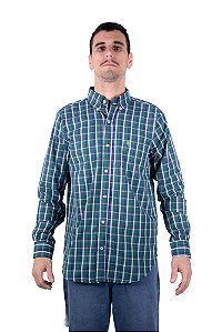 Camisa Masculina Ariat - Manga Longa - Verde Azul/Verde Neon