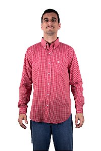 Camisa Masculina Ariat - Manga Longa - Vermelho/Branco